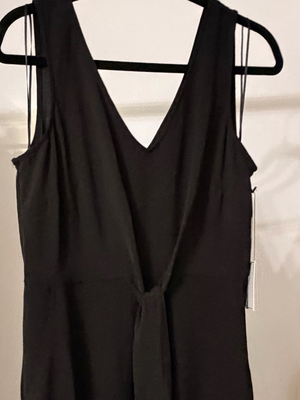 Women’s Black Maxi Dress with V-Neck and Front Tie